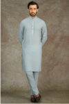 Lt. Blue Kurta with Machine Embroidery on Collar and Placket paired with Pant