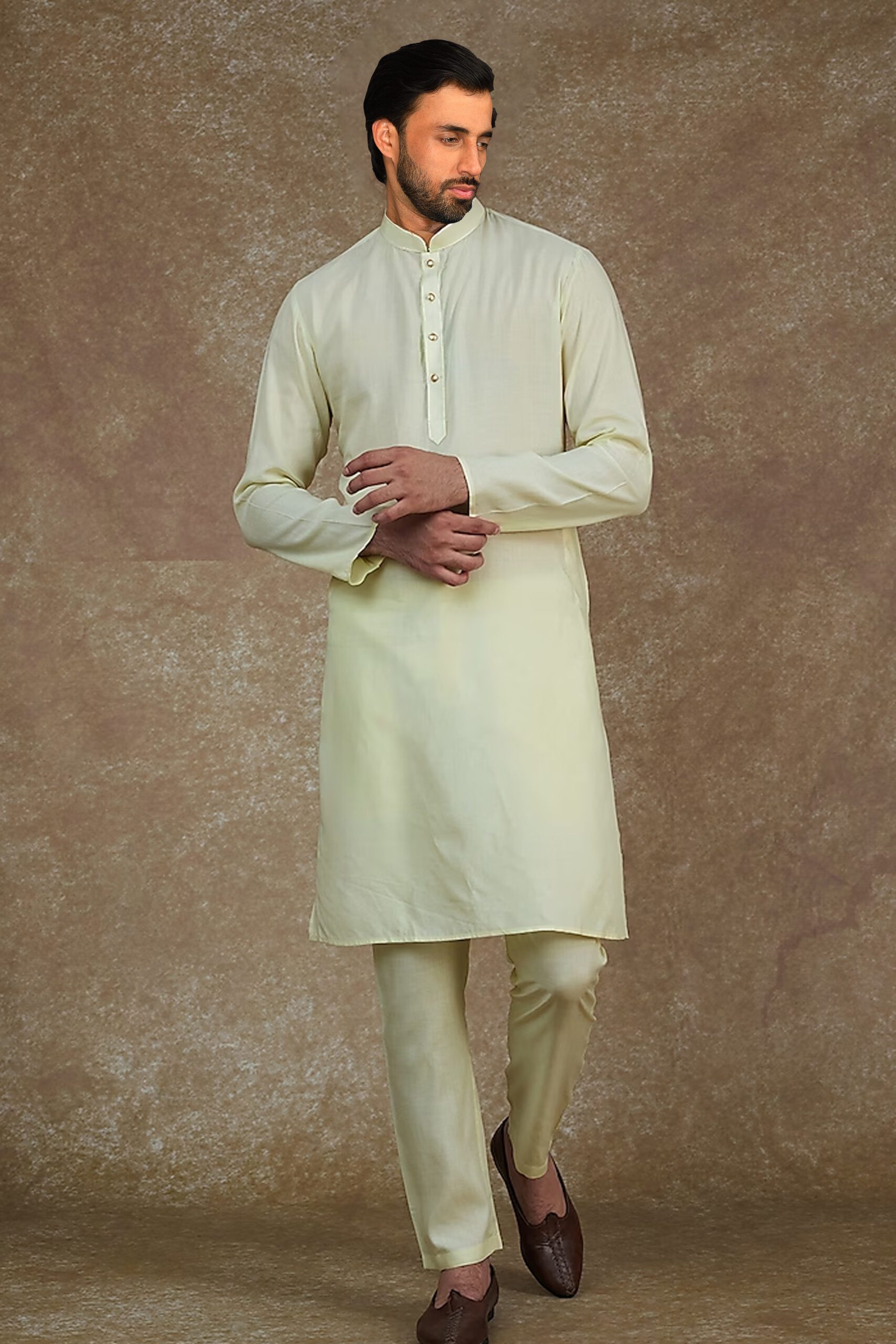 Sea Green Kurta with Machine Embroidery on Collar and Placket paired with Pant