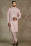 Baby Pink Kurta with Machine Embroidery on Collar and Placket paired with Pant