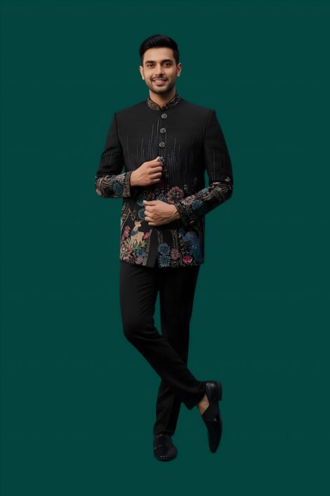 Navy Silk Bandhgala Set