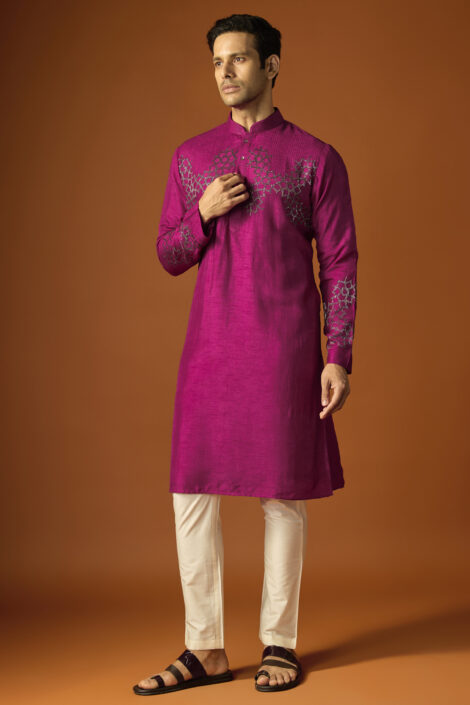 Pink Silk Embroidered Kurta Set