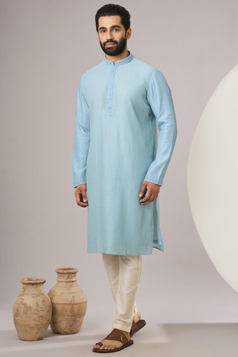 Light Blue Silk Kurta Set