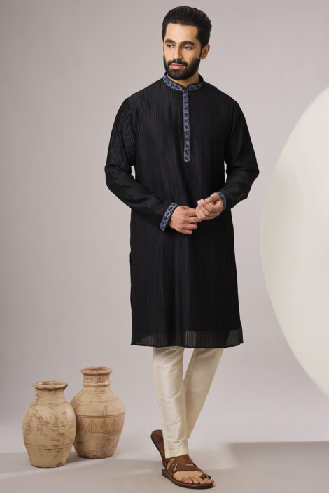 Jet Black Silk Kurta Set
