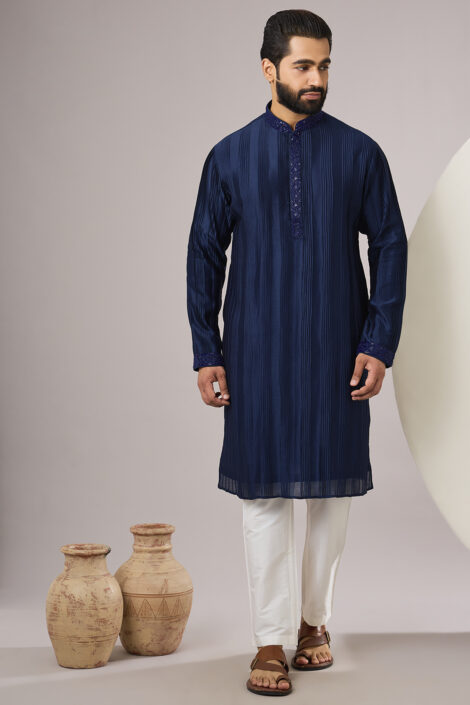 Navy Silk Kurta Set