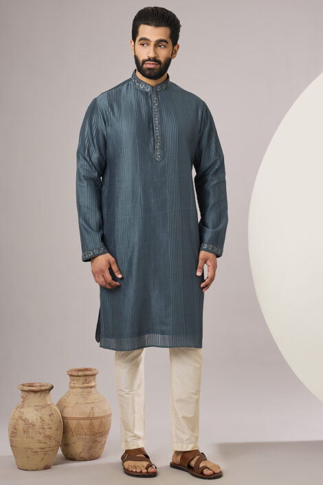 Dark Grey Silk Kurta Set