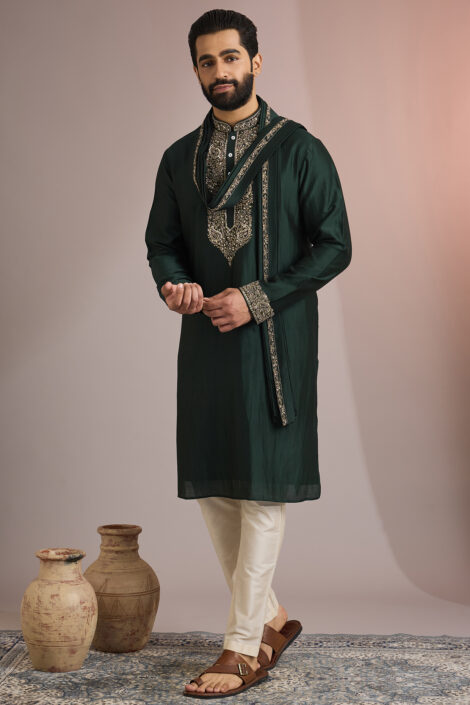 Emerald Green Silk Kurta Set