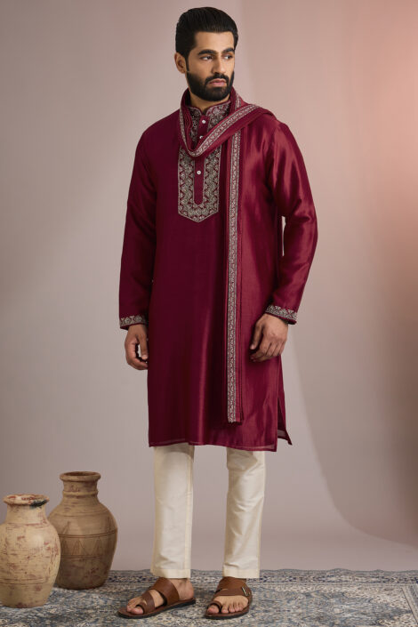 Red Silk Kurta Set