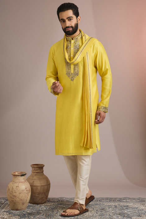Yellow Silk Kurta Set