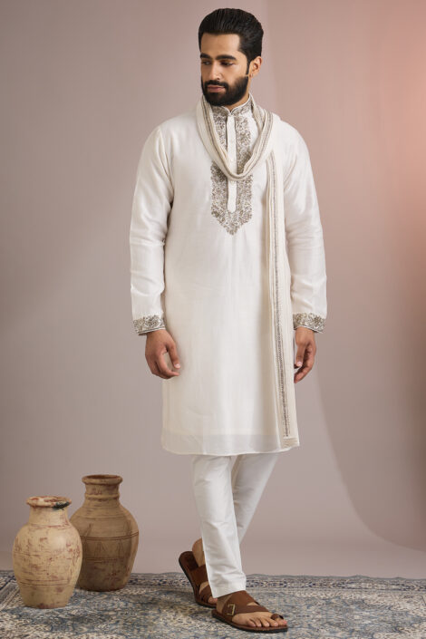 Off-White Silk Kurta Set
