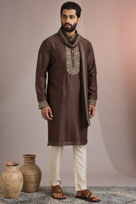 Brown Silk Kurta Set