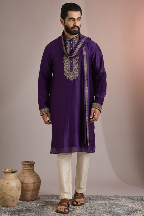 Purple Silk Kurta Set