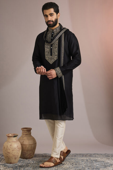 Black Silk Kurta Set