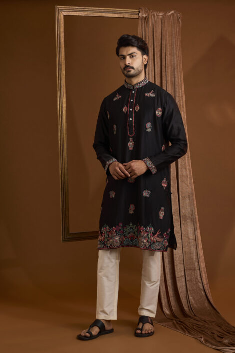 Black Silk Kurta Set