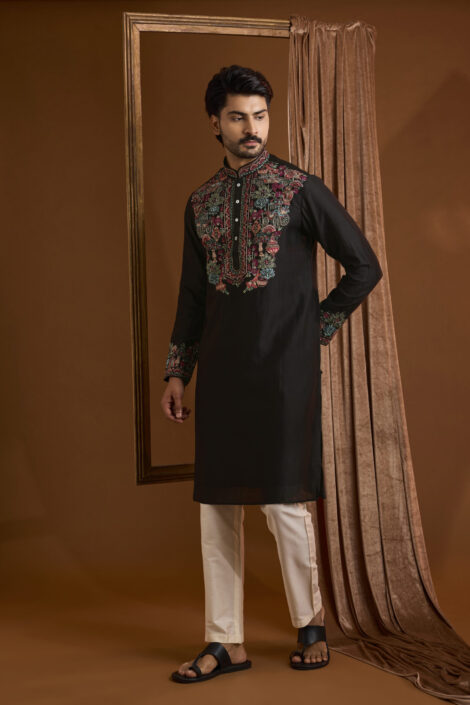 Black Silk Kurta Set