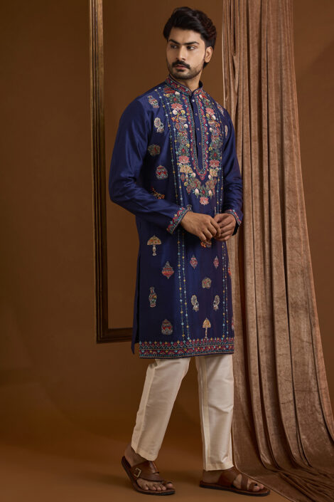 Navy Silk Kurta Set