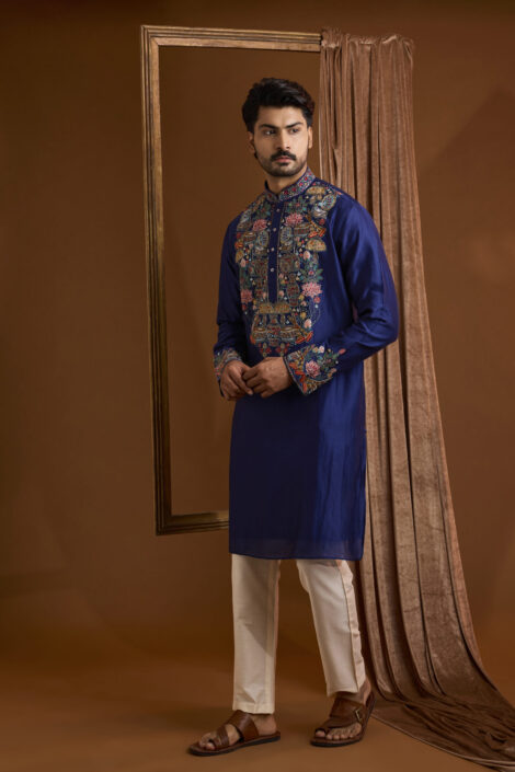 Navy Silk Kurta Set