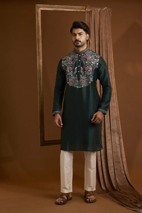 Emerald Green Silk Kurta Set