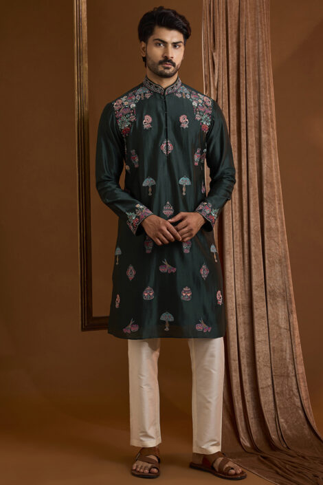 Emerald Green Silk Kurta Set