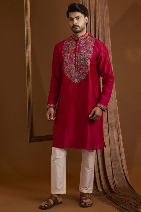 Red Silk Kurta Set