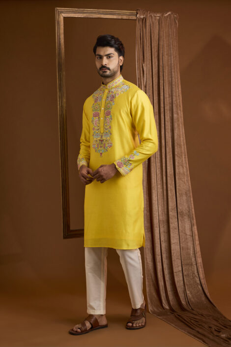 Yellow Silk Kurta Set