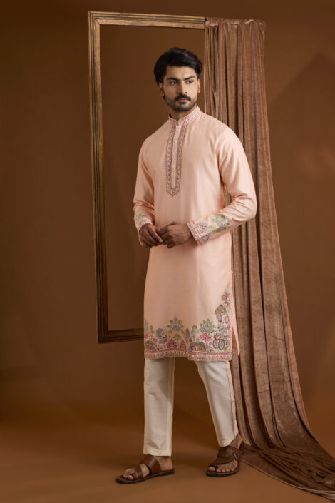 Peach Silk Kurta Set