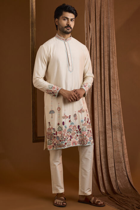 Beige Silk Kurta Set