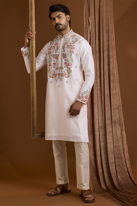 Off-White Silk Kurta Set