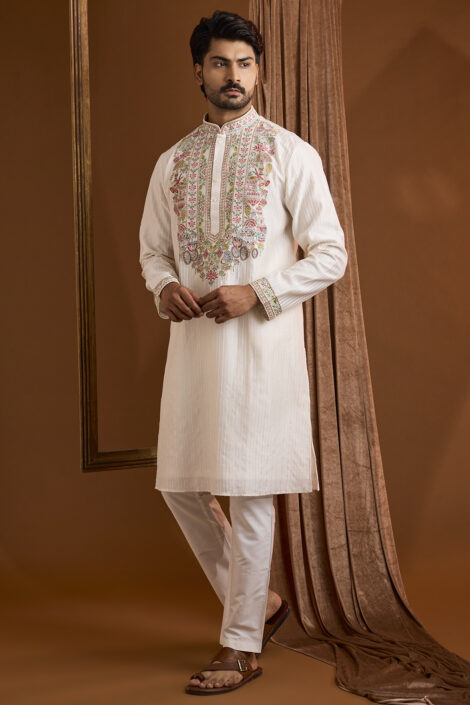 Off-White Silk Kurta Set