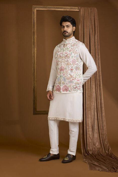 Ivory Silk Nehru Jacket Set