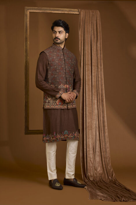 Brown Silk Nehru Jacket Set