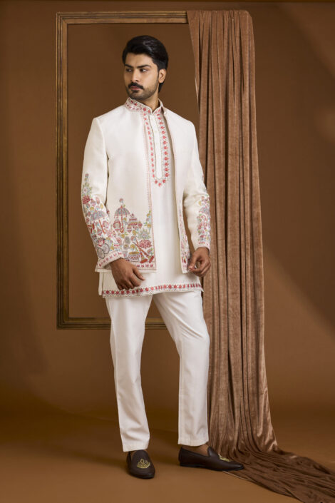 Ivory Silk Indowestern Set