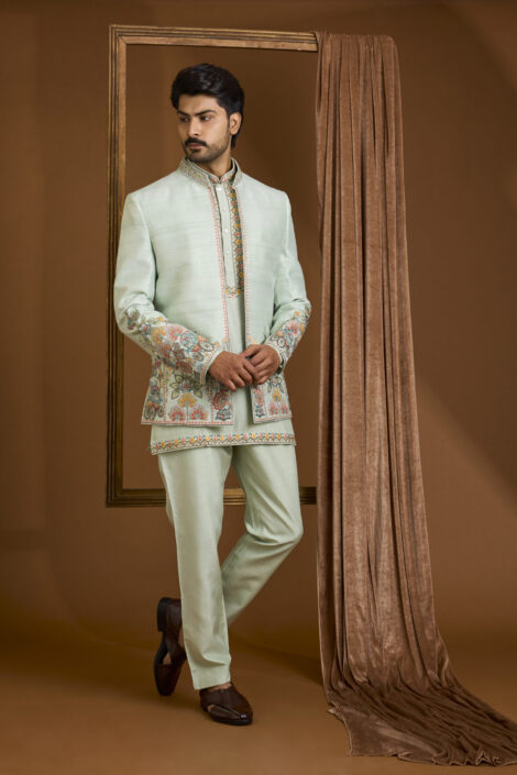 Mint Silk Indowestern Set