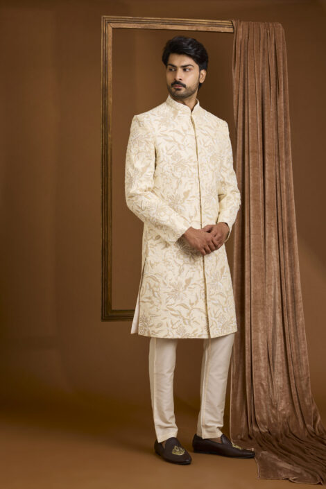 Ivory Silk Sherwani Set