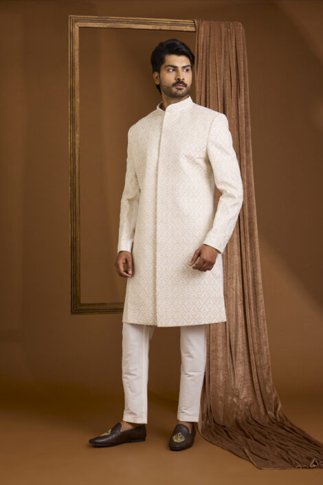 Ivory Silk Sherwani Set