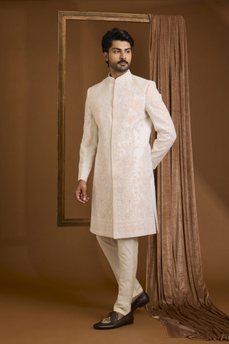 Ivory Silk Sherwani Set