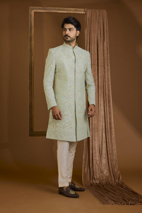 Light Green Silk Sherwani Set