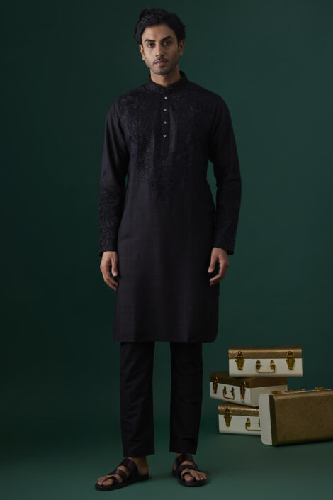 Black Silk Kurta Set