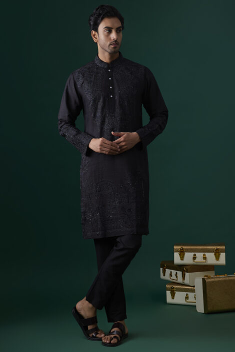 Black Silk Kurta Set