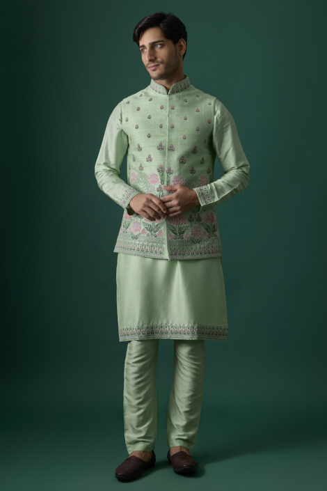 Mint Silk Bundi Jacket Set