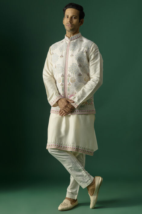 Off-White Silk Nehru Jacket Set