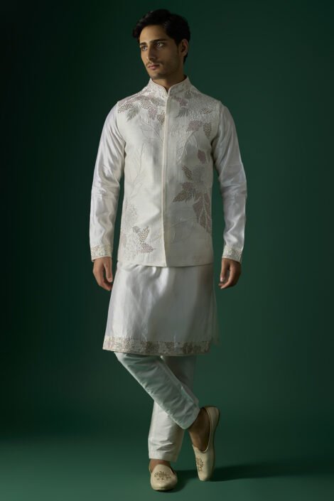 Off-White Silk Bundi Jacket Set