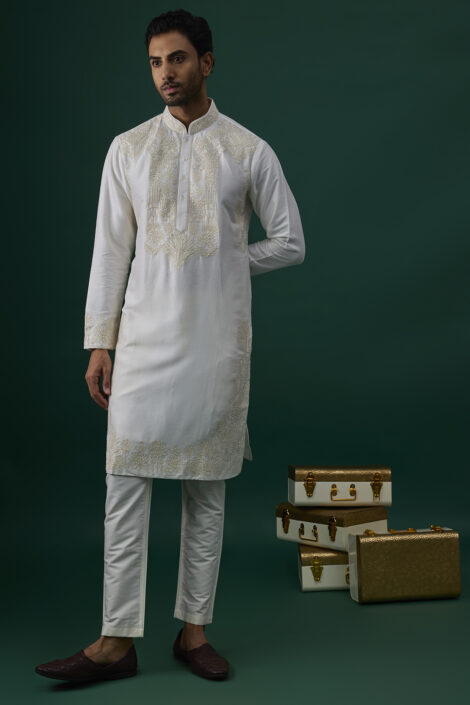Off-White Silk Kurta Set