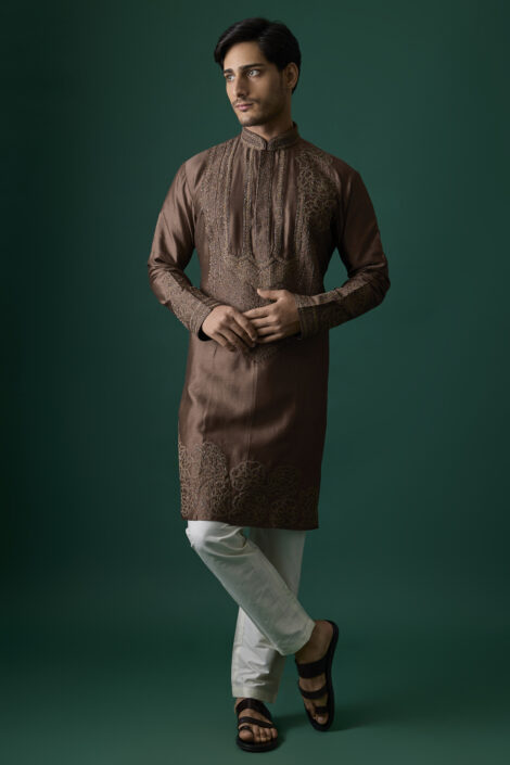 Brown Silk Kurta Set