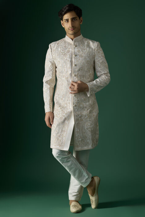 Off-White Silk Sherwani Set