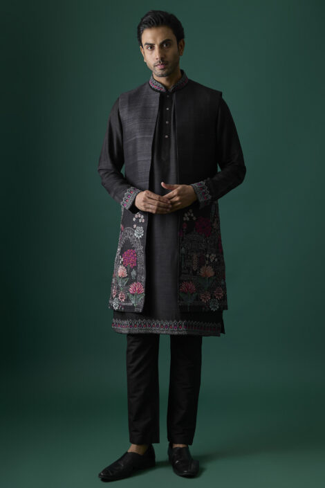 Black Silk Indowestern Set