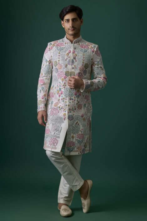Off-White Silk Sherwani Set
